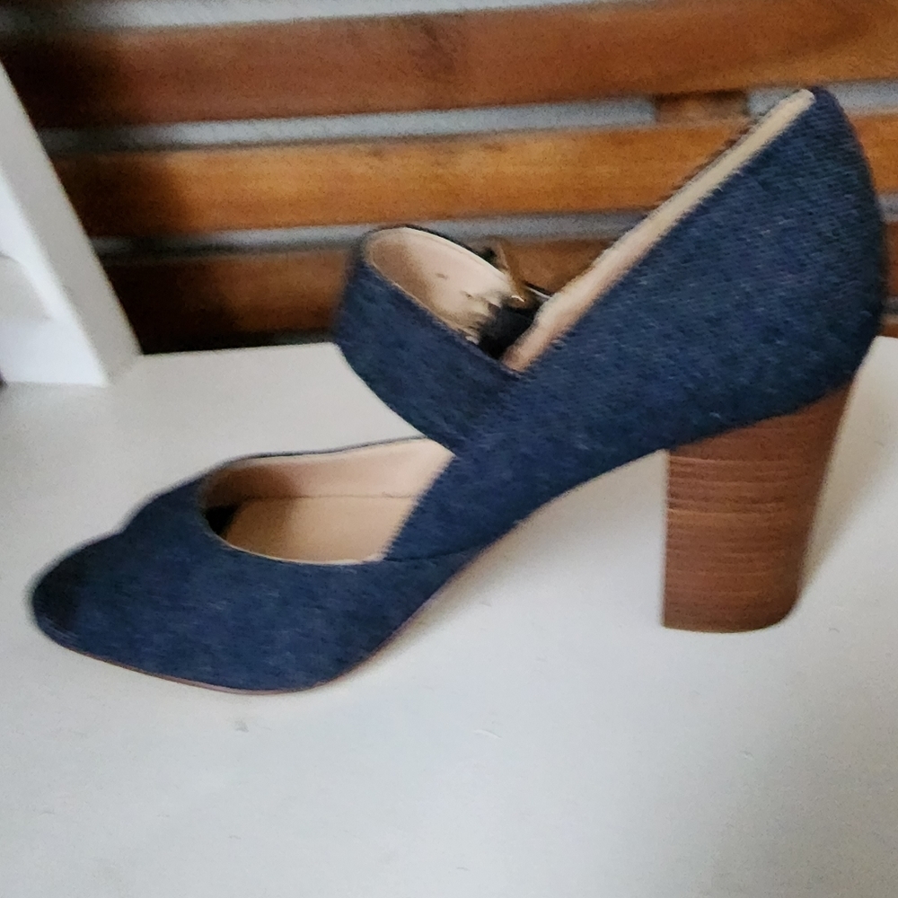 Nine West shoes Mary Janes navy blue fabric block heel pumps size 7.5 - Picture 5 of 8